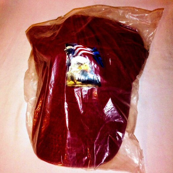 American Flag & Eagle Other - Baseball Cap: Eagle & American Flag.  Burgundy.  Cotton.  New